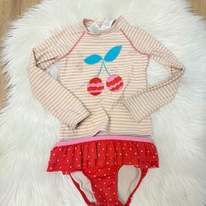 Mini Boden Pink Striped Cherry Rashguard Set - Size 18/24 months